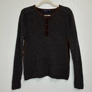 Zara Men’s Wool Blend Knitted Velvet Trim Henley Sweater
